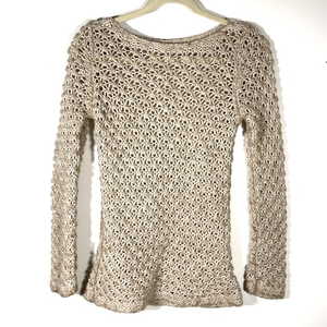 Berretti‎ Open Knit Wool Alpaca Blend Sweater Tan Gold Metallic Italy S
